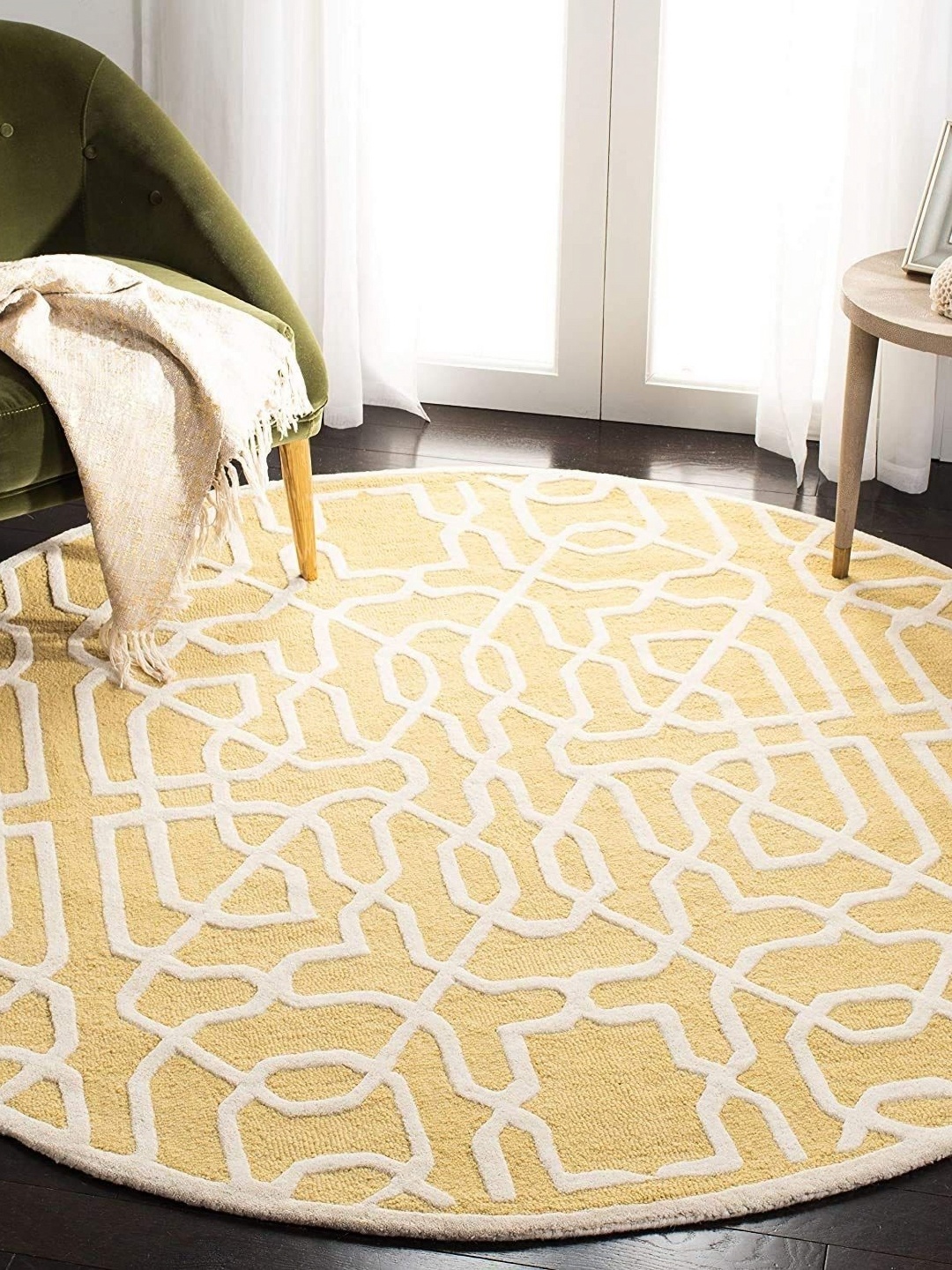 

Safiya Carpet Yellow & White Geometric Printed Hand-Tufted Woollen Carpet