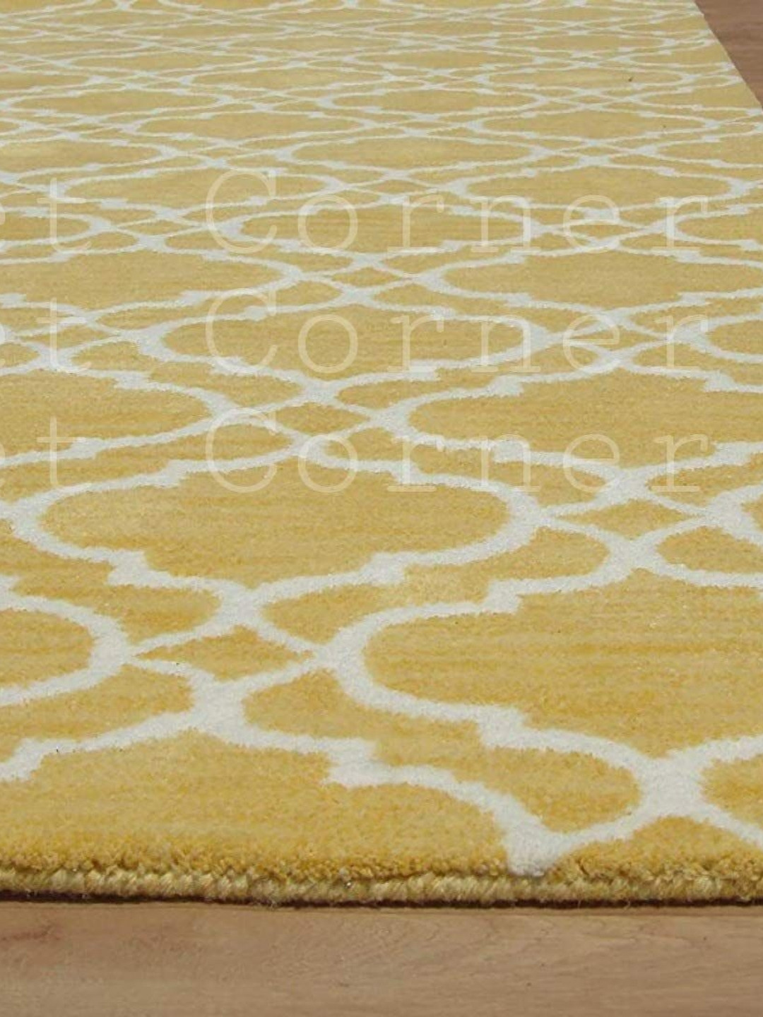 

Safiya Carpet Yellow & White Ethnic Motifs Printed Hand-Tufted Woollen Carpets