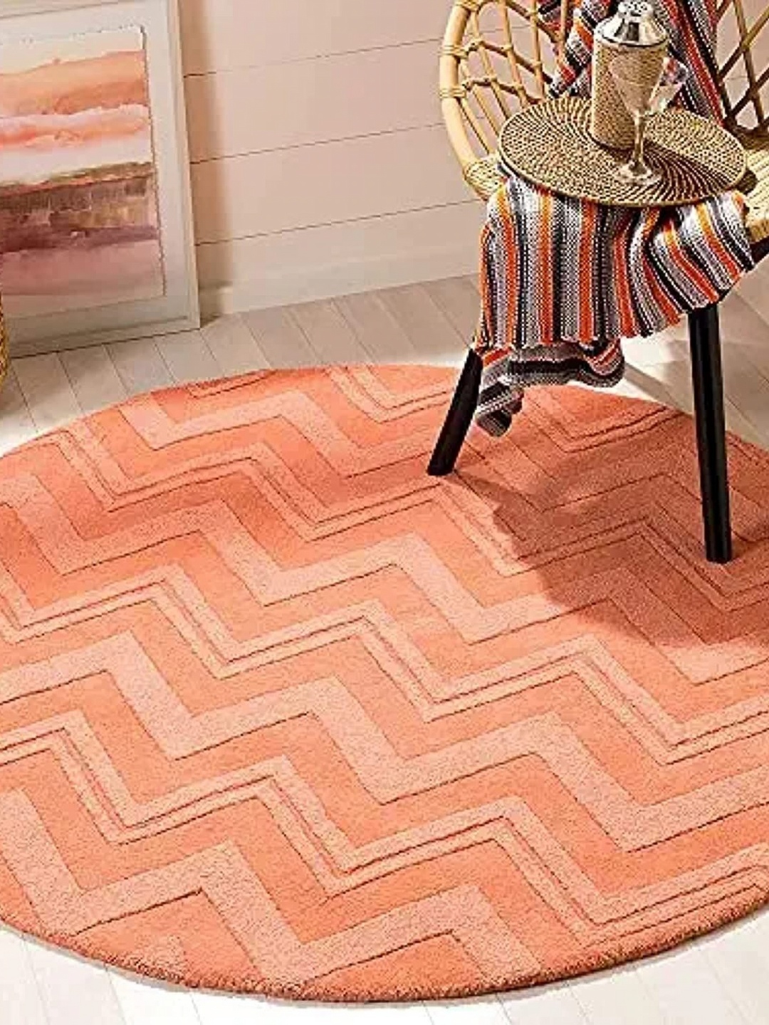 

Safiya Carpet Peach-Coloured Geometric Hand-Tufted Woollen Carpets