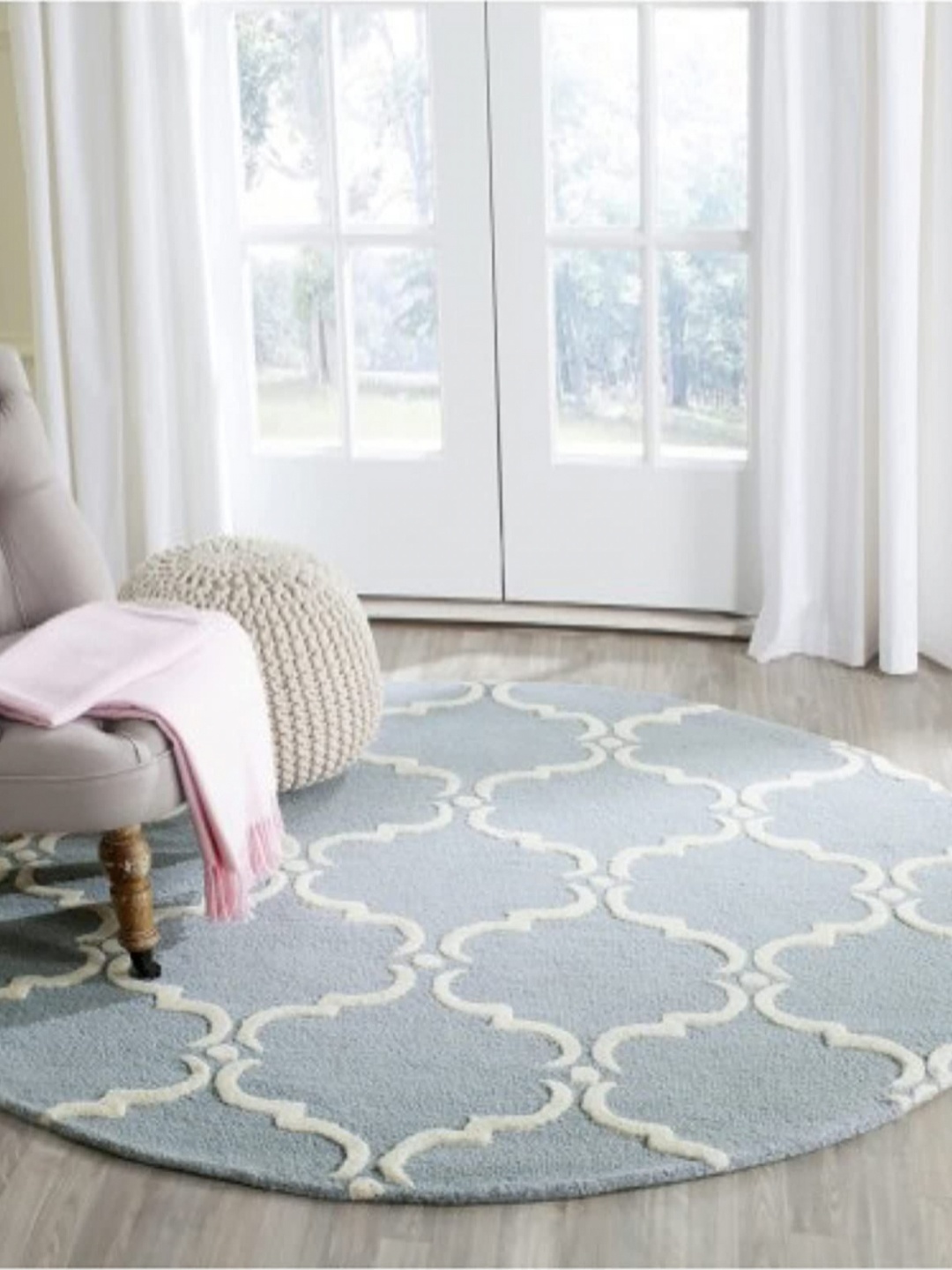 

Safiya Carpet Blue & Off White Geometric Hand-Tufted Woollen Carpet