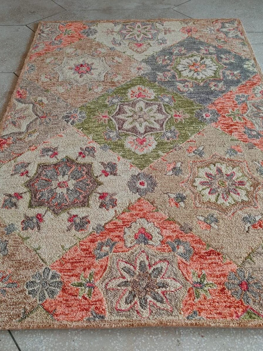

Safiya Carpet Beige & Orange Ethnic Motifs Printed Hand-Tufted Woollen Carpets