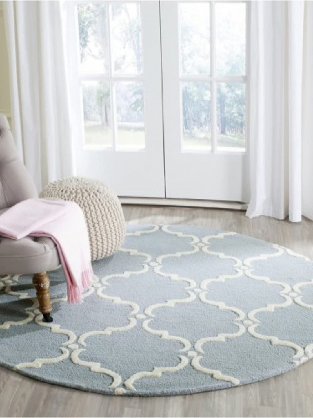 

Safiya Carpet Blue & White Geometric Hand-Tufted Woollen Carpets