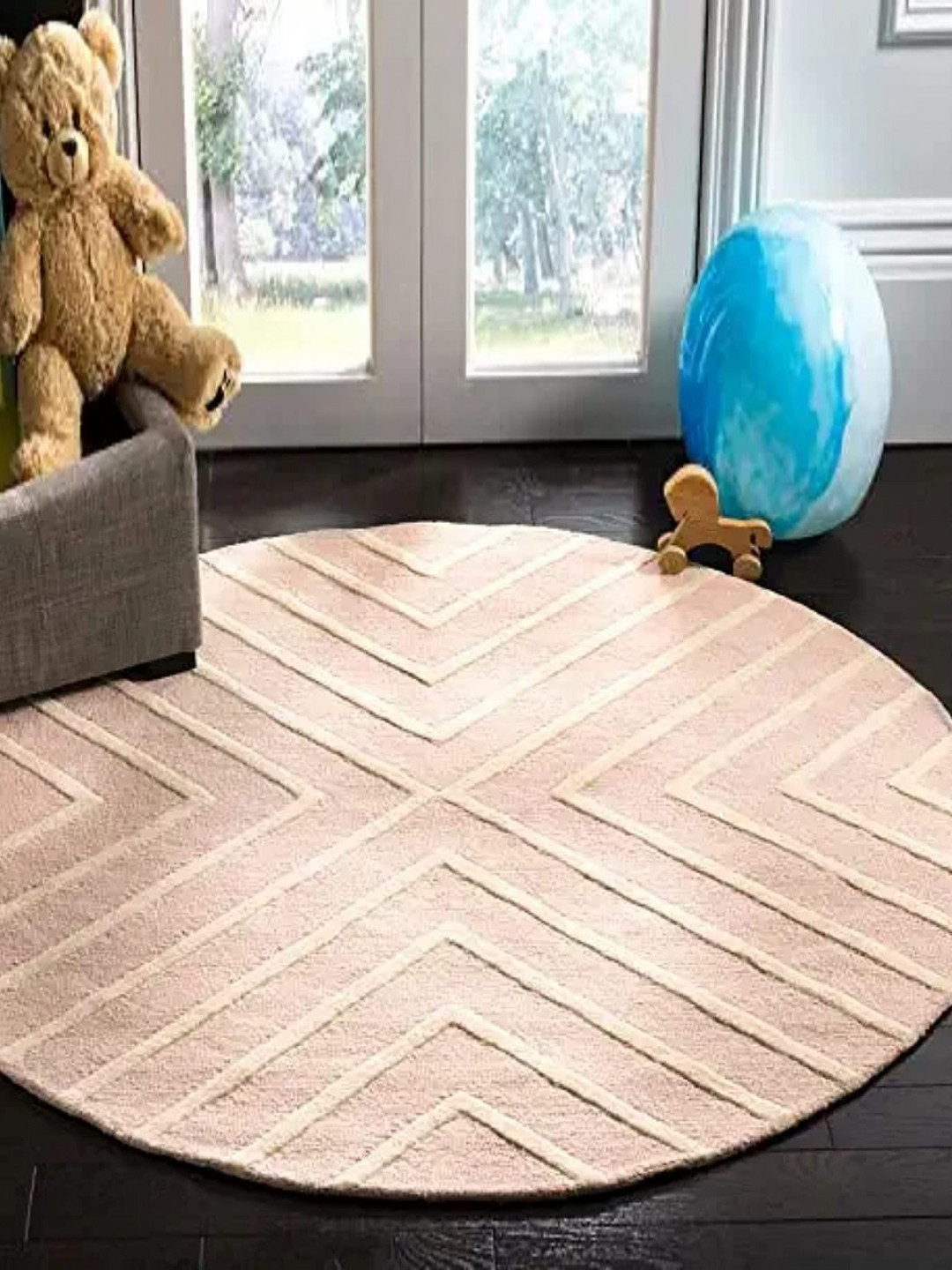 

Safiya Carpet Peach-Coloured Geometric Hand-Tufted Woollen Carpets