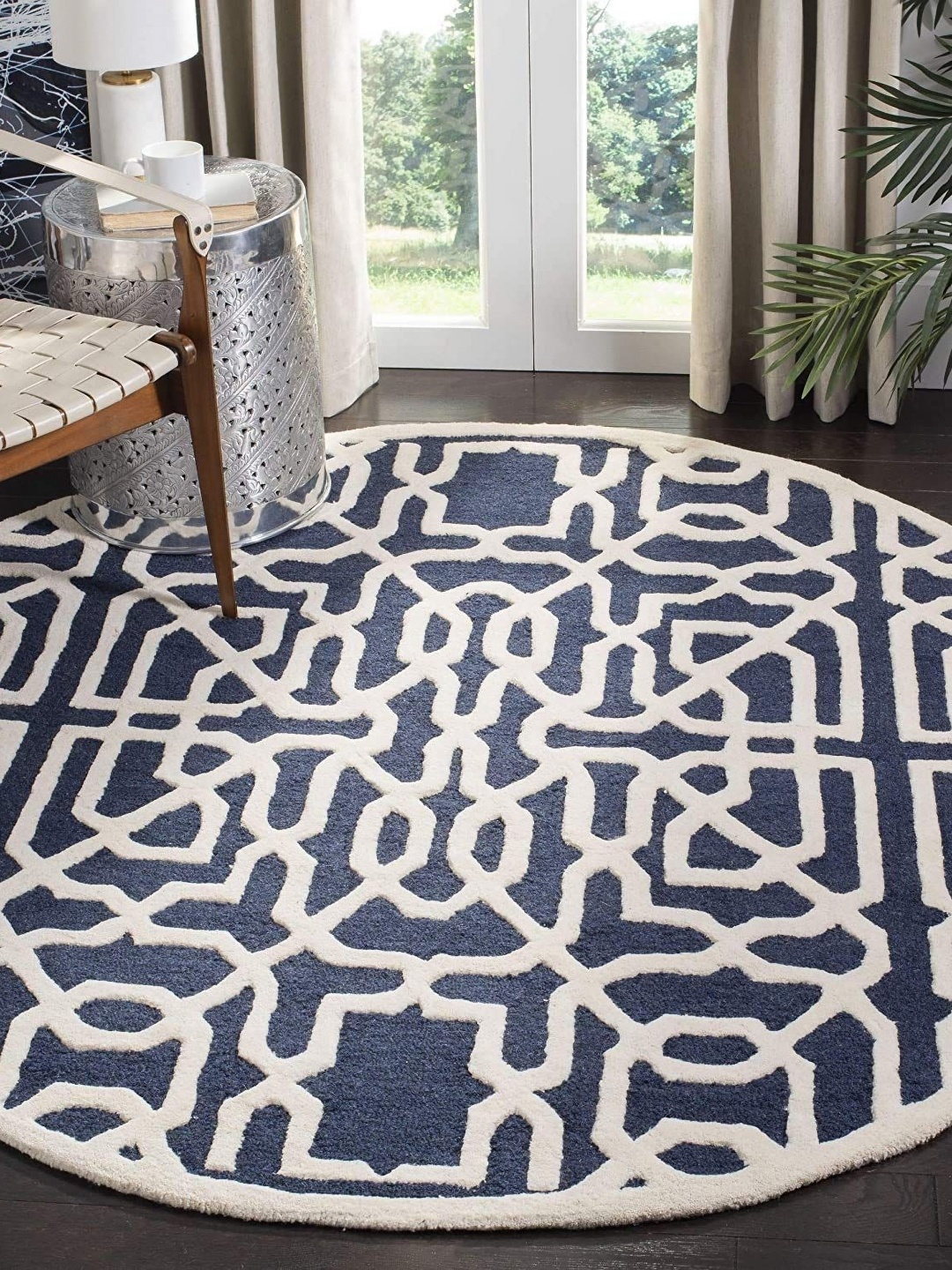 

Safiya Carpet Navy Blue & White Geometric Hand Tufted Woollen Carpet