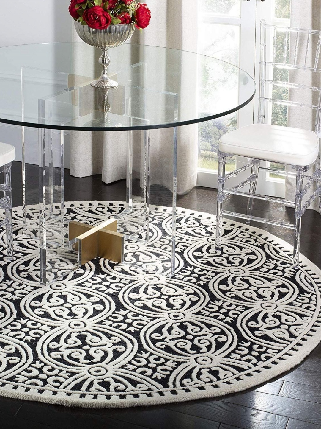 

Safiya Carpet Black & White Ethnic Motifs Hand Tufted Woollen Carpet