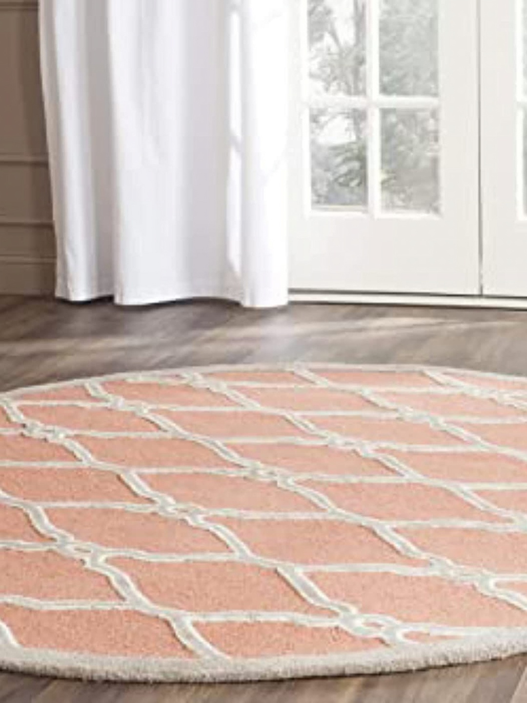 

Safiya Carpet Peach & White Geometric Hand Tufted Woollen Carpet