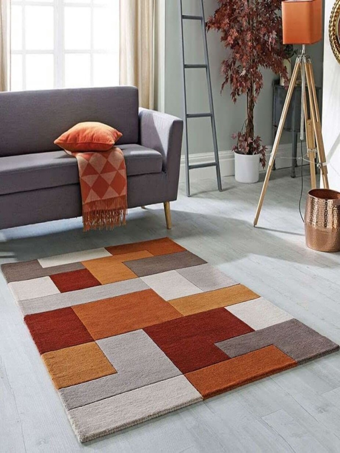 

Safiya Carpet Orange & Grey Geometric Woollen Carpet