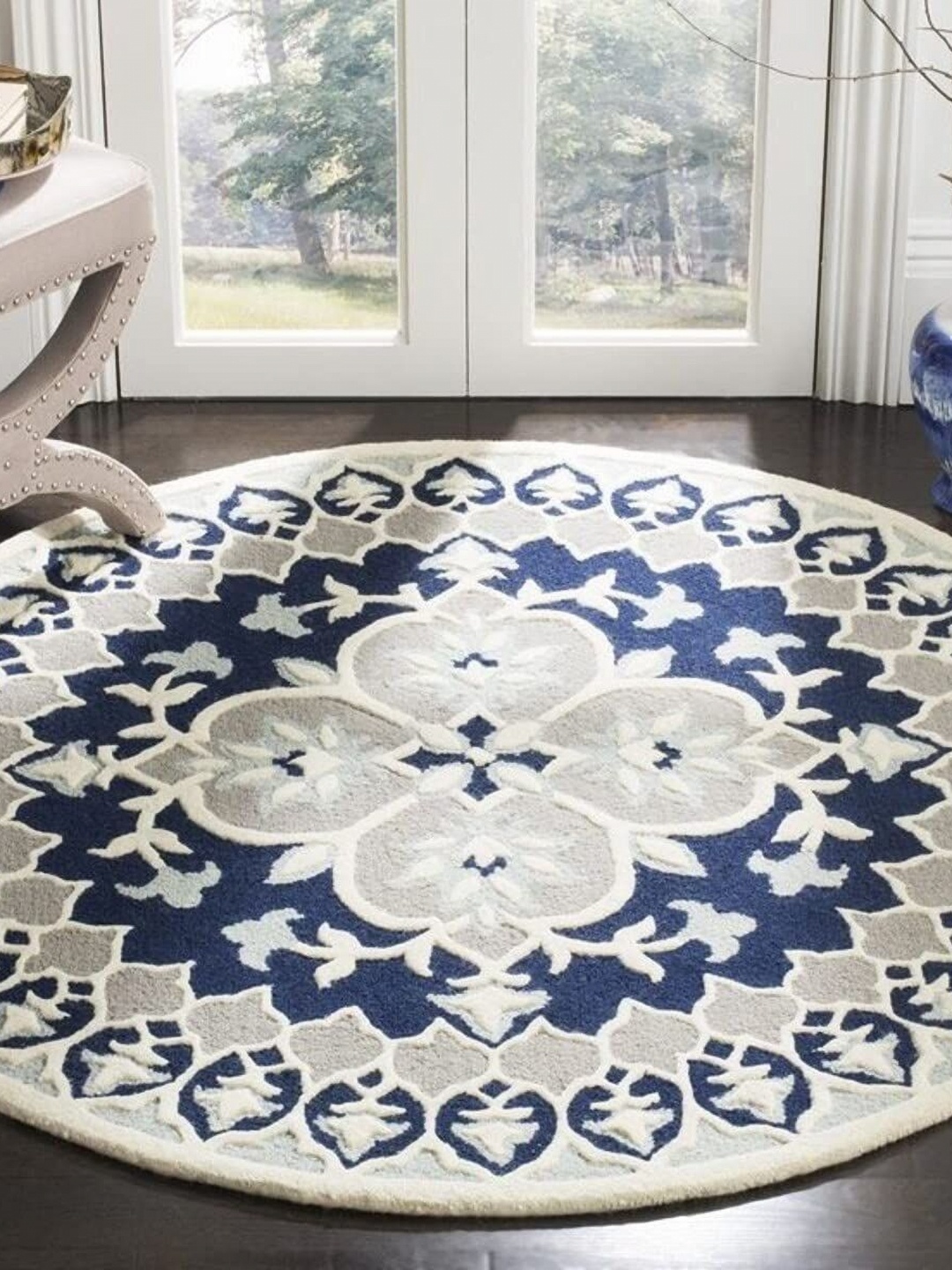 

Safiya Carpet Navy Blue & Grey Ethnic Motifs Woollen Carpet
