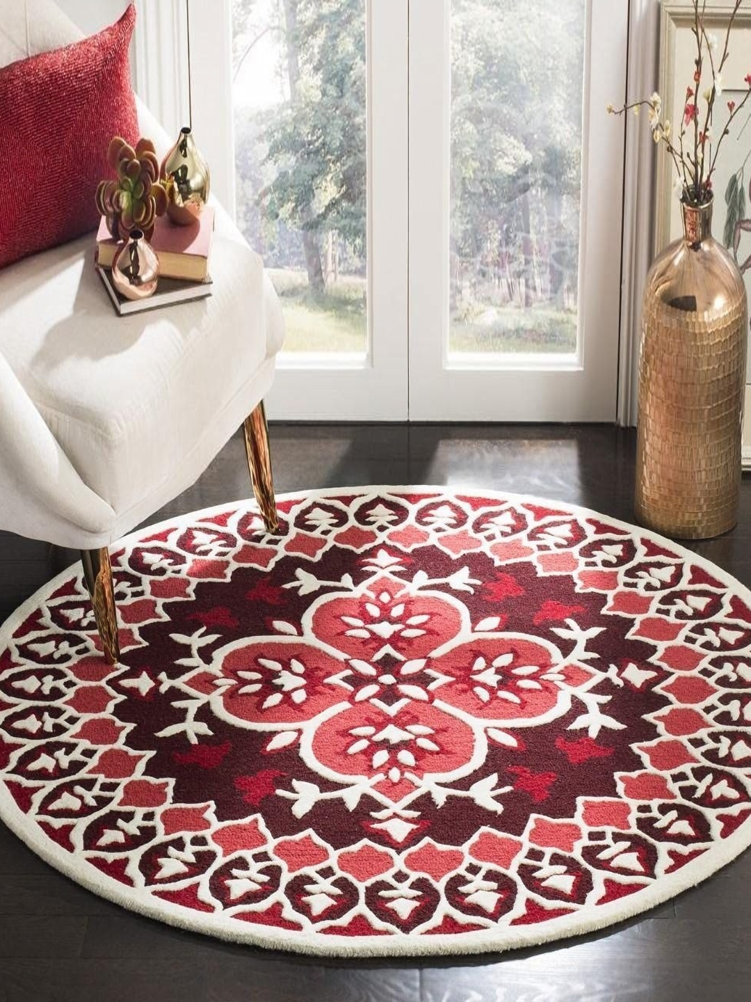

Safiya Carpet Red & White Ethnic Motifs Woollen Regular Carpet