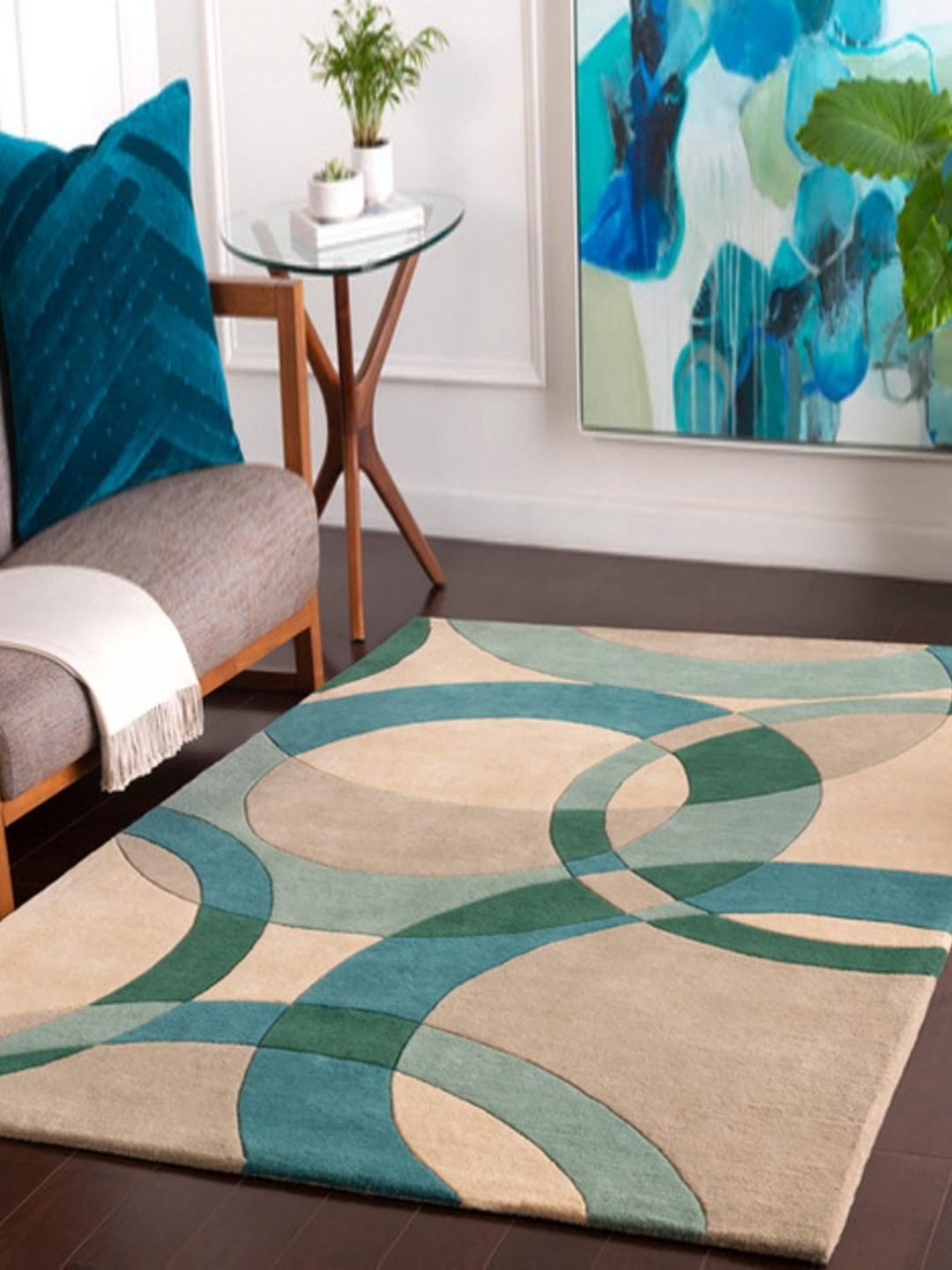 

Safiya Carpet Beige & Blue Abstract Hand-Tufted Woollen Carpet