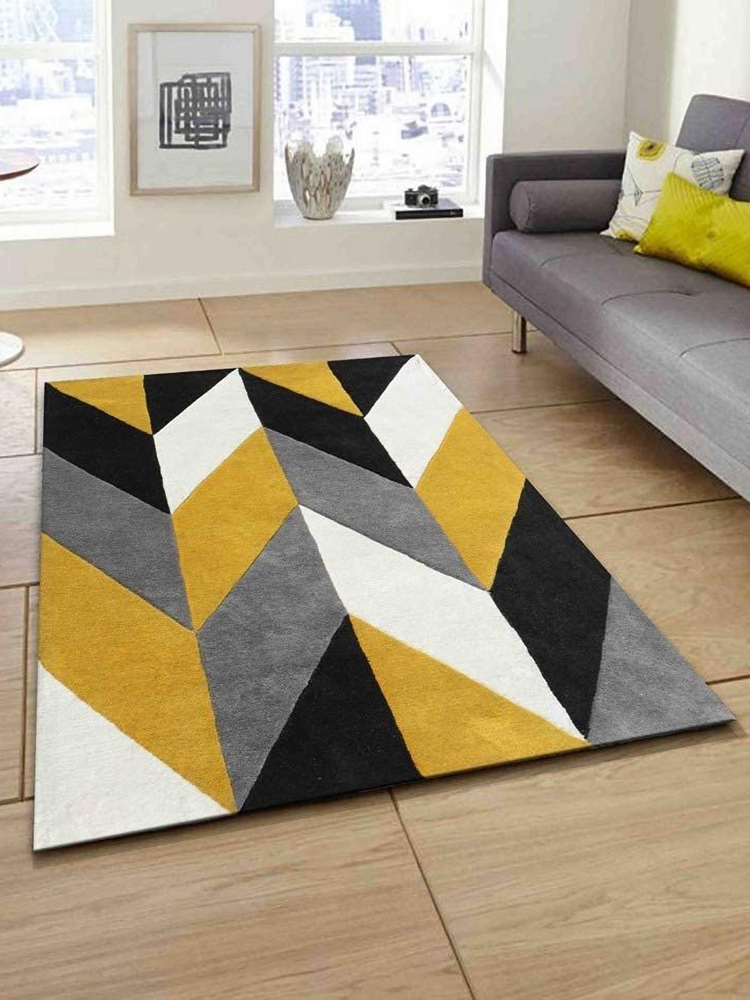 

Safiya Carpet Yellow & White Geometric Hand Tufted Woollen Carpet