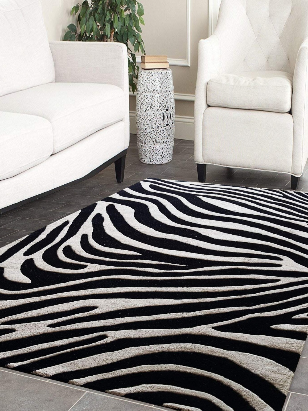 

Safiya Carpet Black & White Animal Printed Woollen Carpet