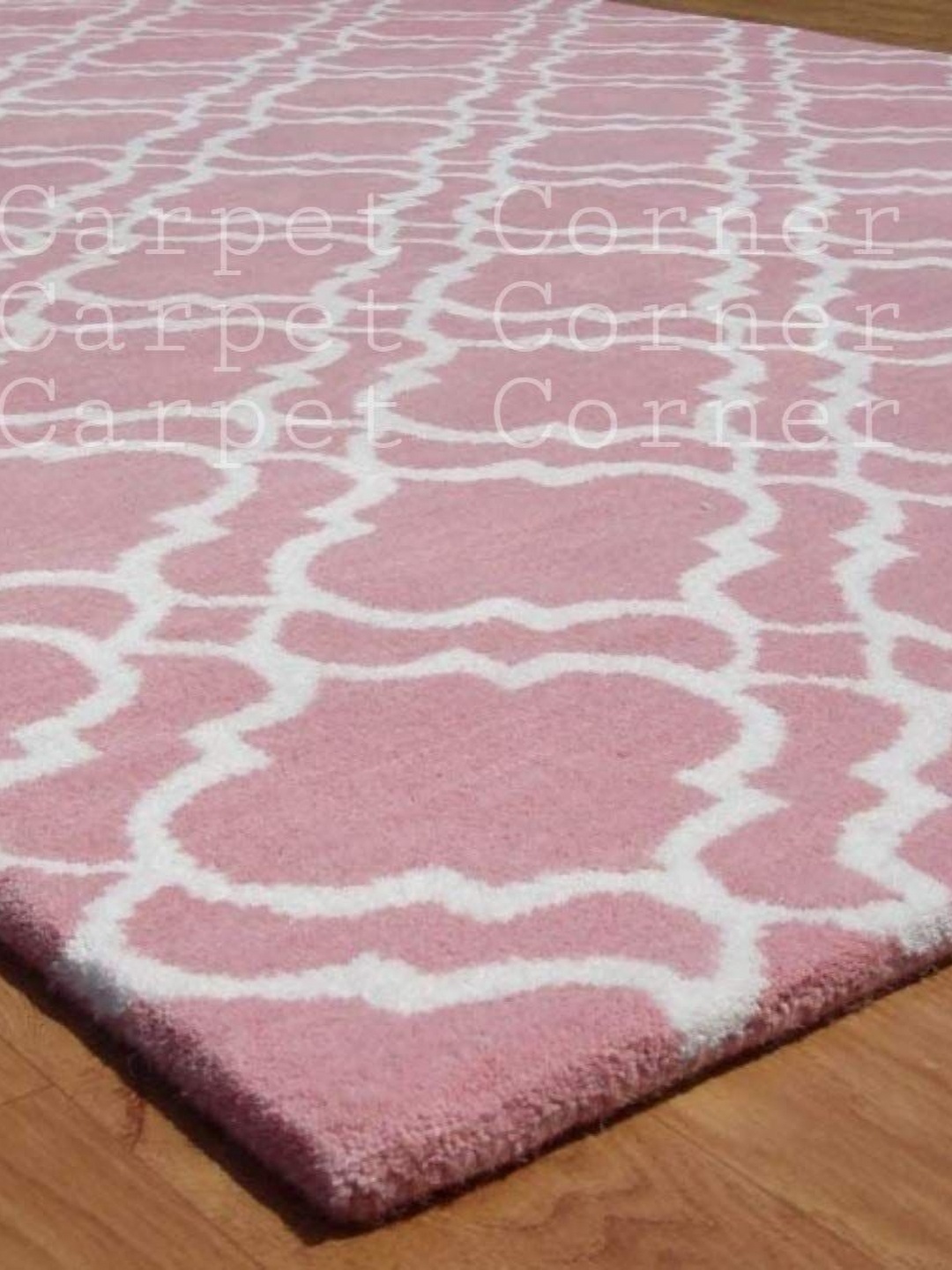 

Safiya Carpet Pink & White Geometric Woollen Carpet