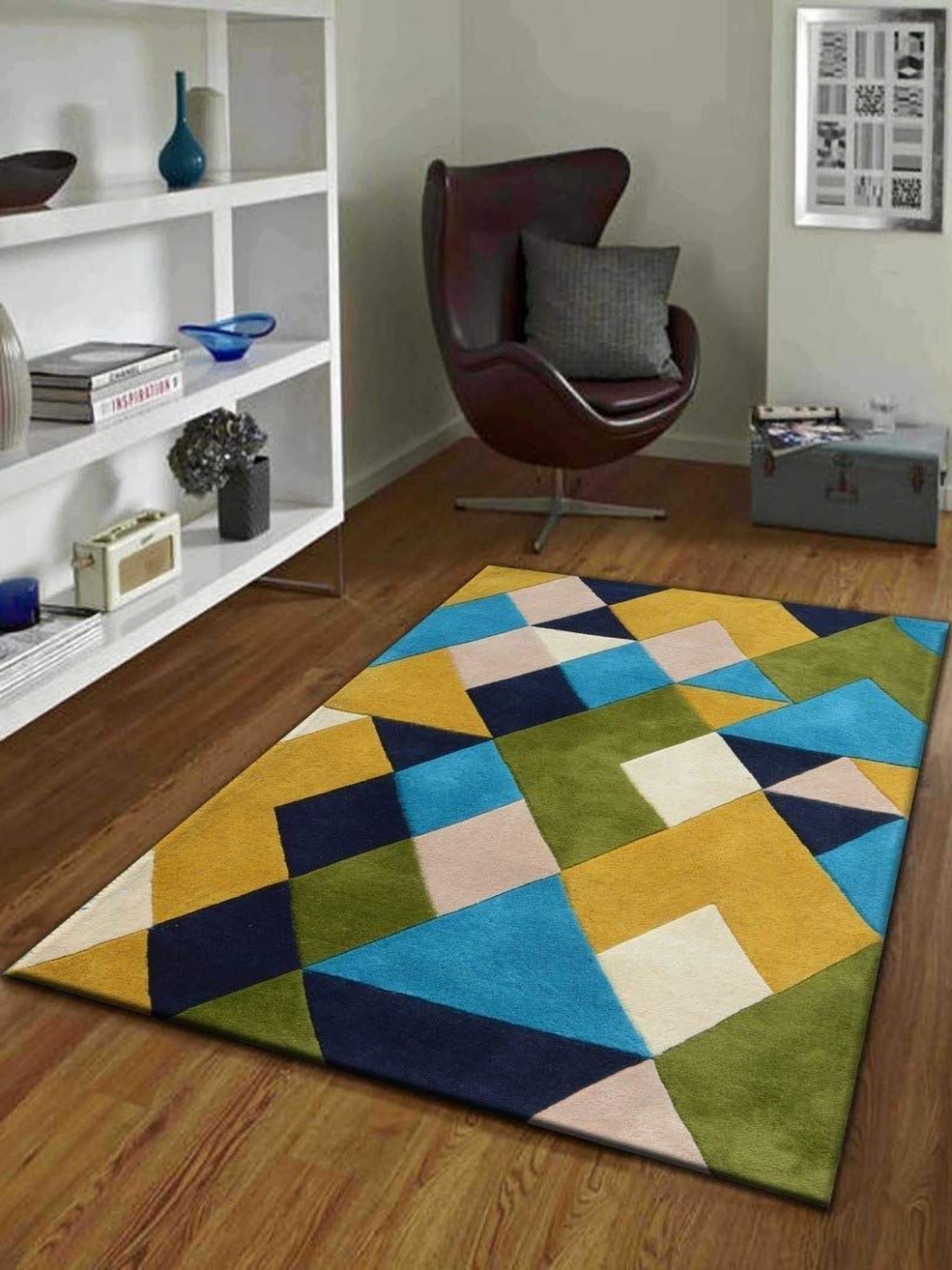 

Safiya Carpet Gold-Toned & Blue Geometric Woollen Carpet