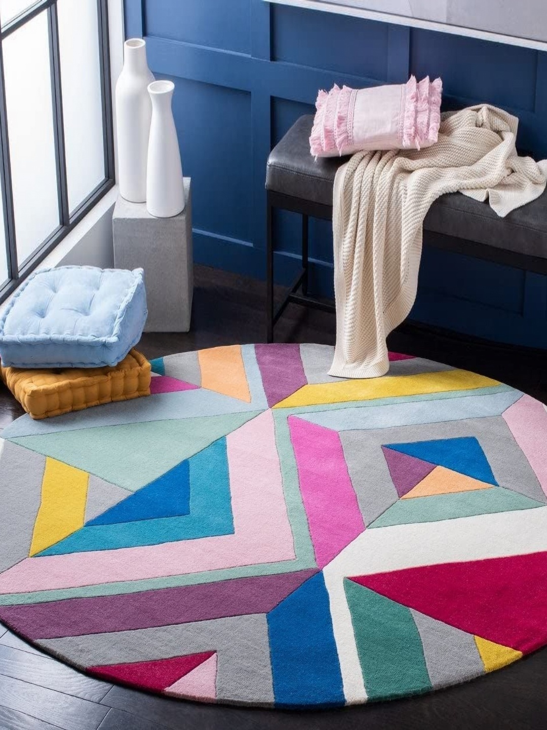 

Safiya Carpet Pink & Blue Geometric Woollen Carpets