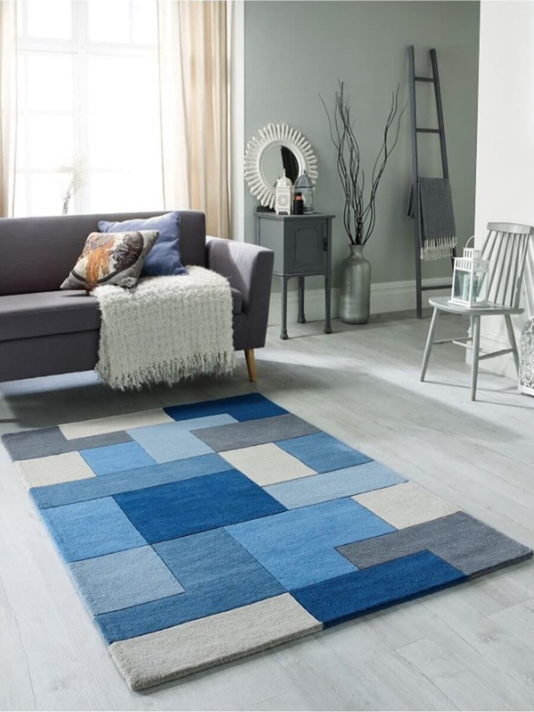 

Safiya Carpet Blue & White Geometric Woollen Carpets