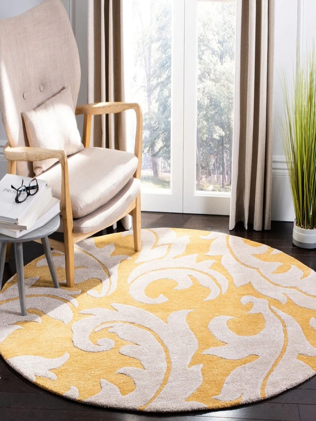 

Safiya Carpet Beige & Yellow Floral Printed Hand-Tufted Woollen Carpet