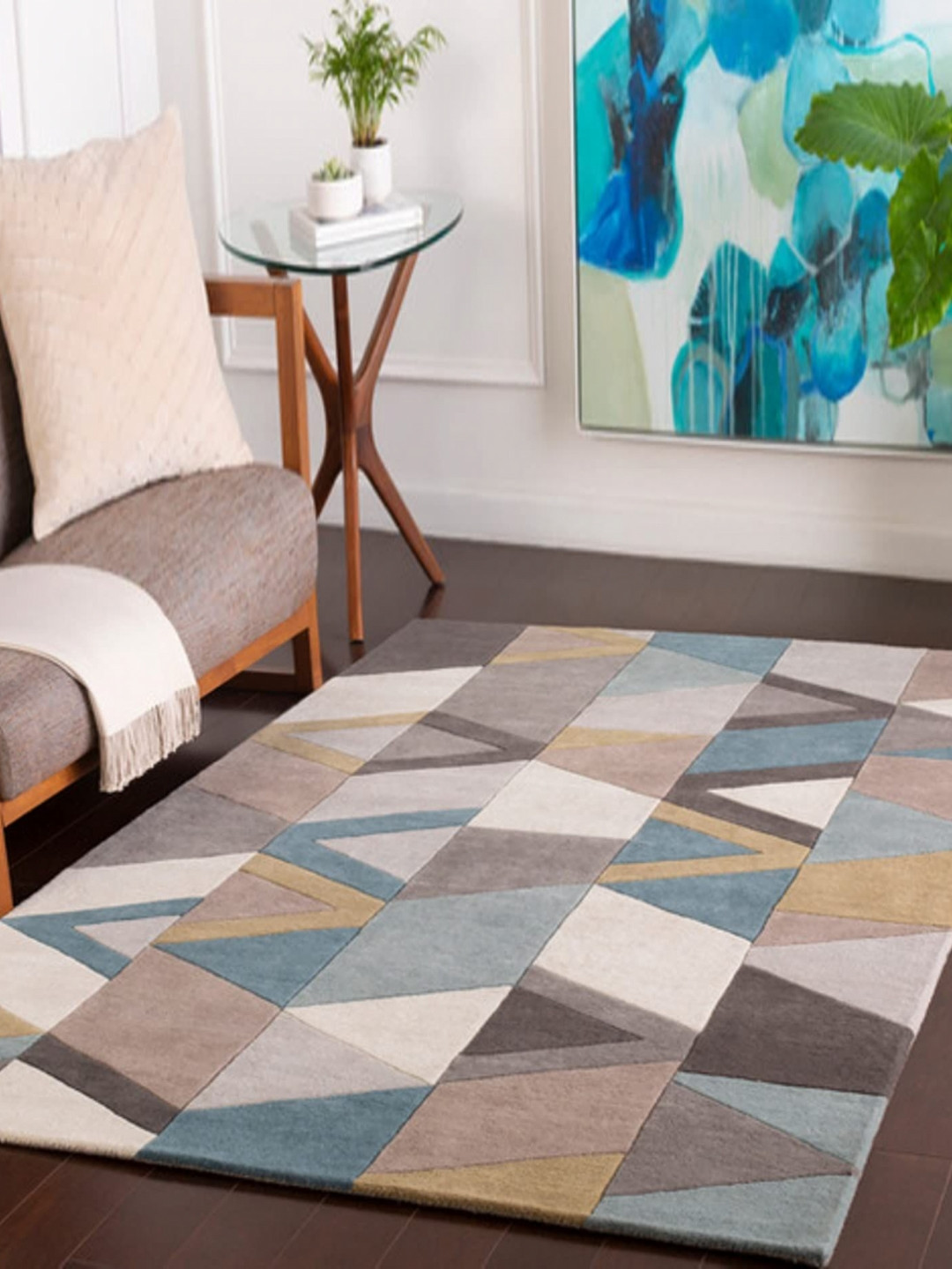 

Safiya Carpet Grey & Brown Geometric Printed Hand-Tufted Woollen Carpet