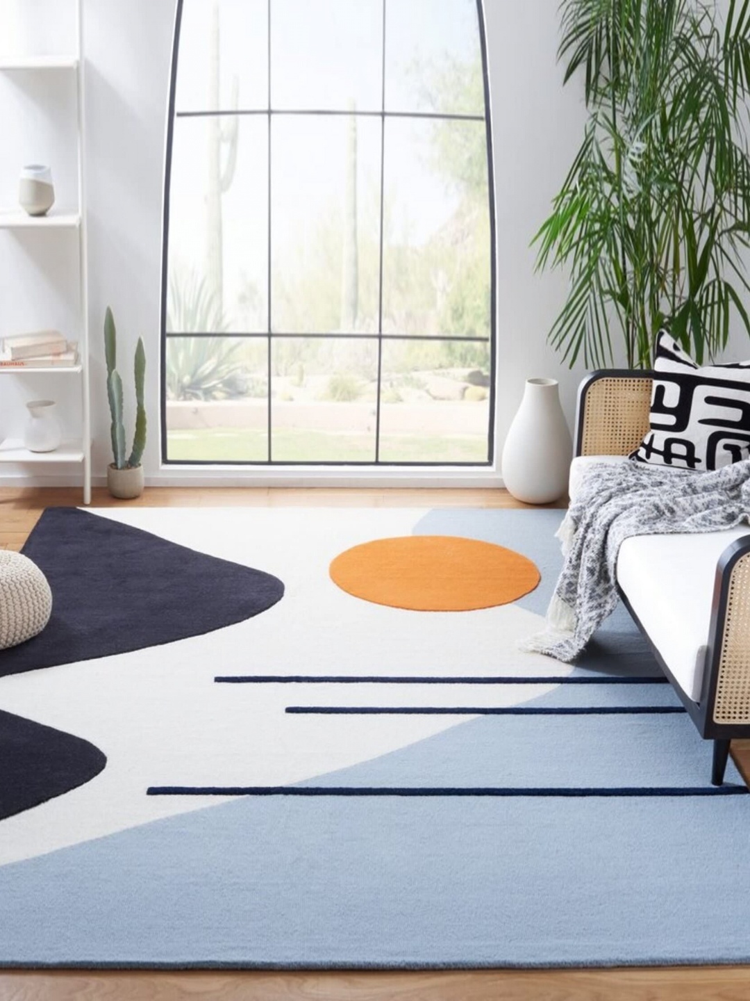 

Safiya Carpet White & Blue Geometric Woollen Carpet