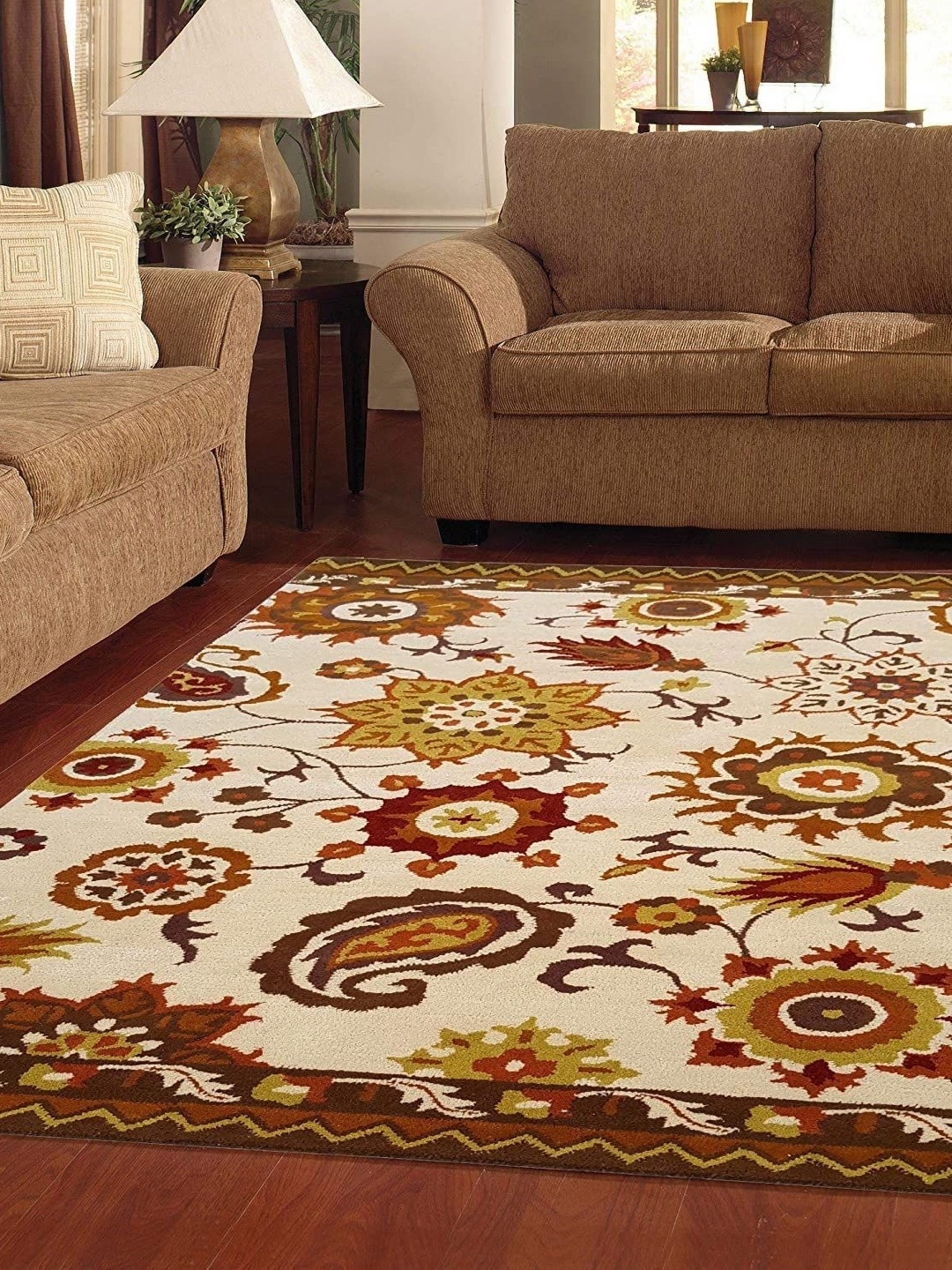 

Safiya Carpet Beige & Brown Floral Hand-Tufted Woollen Traditional Carpet