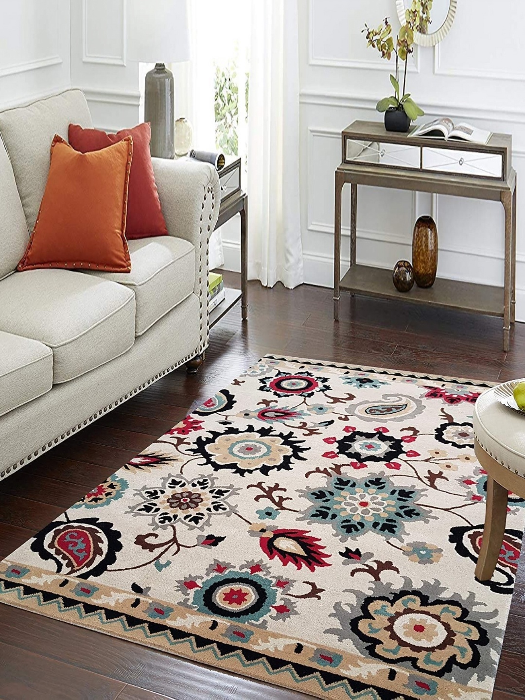 

Safiya Carpet Beige & Red Floral Printed Hand-Tufted Rectangle Shaped Woollen Carpet