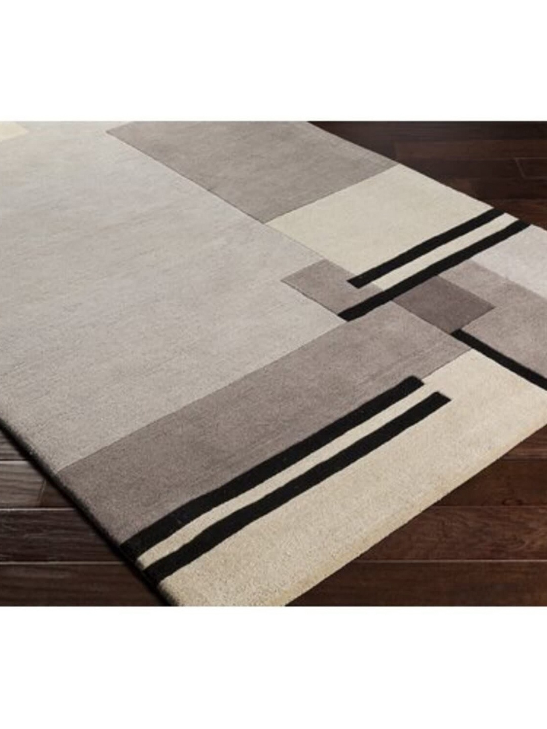 

Safiya Carpet Beige & Black Geometric Printed Hand-Tufted Rectangle Shaped Woollen Carpet