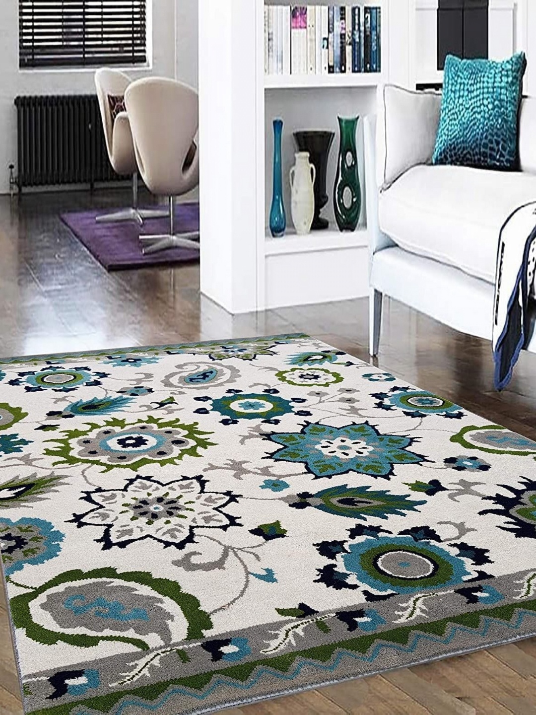 

Safiya Carpet Off White & Grey Floral Printed Hand-Tufted Woollen Carpet