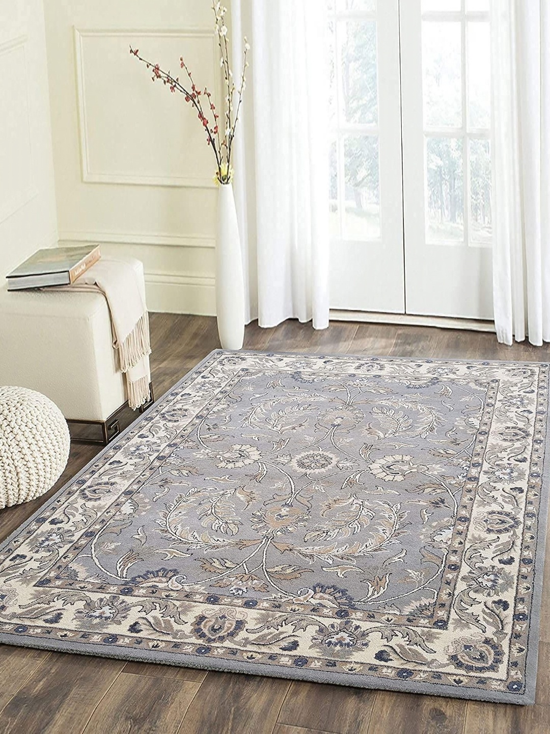 

Safiya Carpet Grey & Beige Ethnic Motifs Hand-Tufted Woollen Carpet