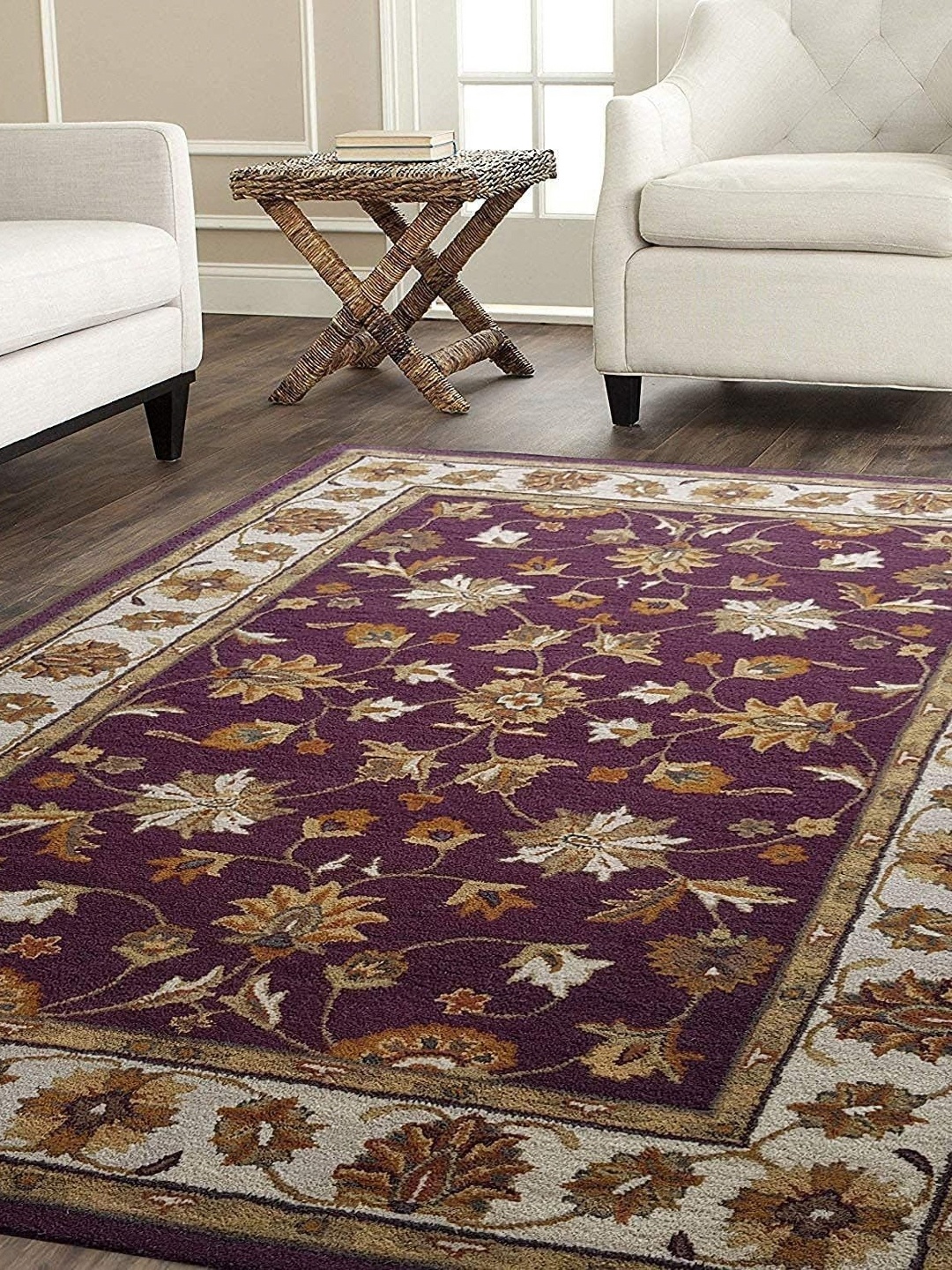 

Safiya Carpet Purple & Beige Ethnic Motifs Hand-Tufted Woollen Contemporary Carpet