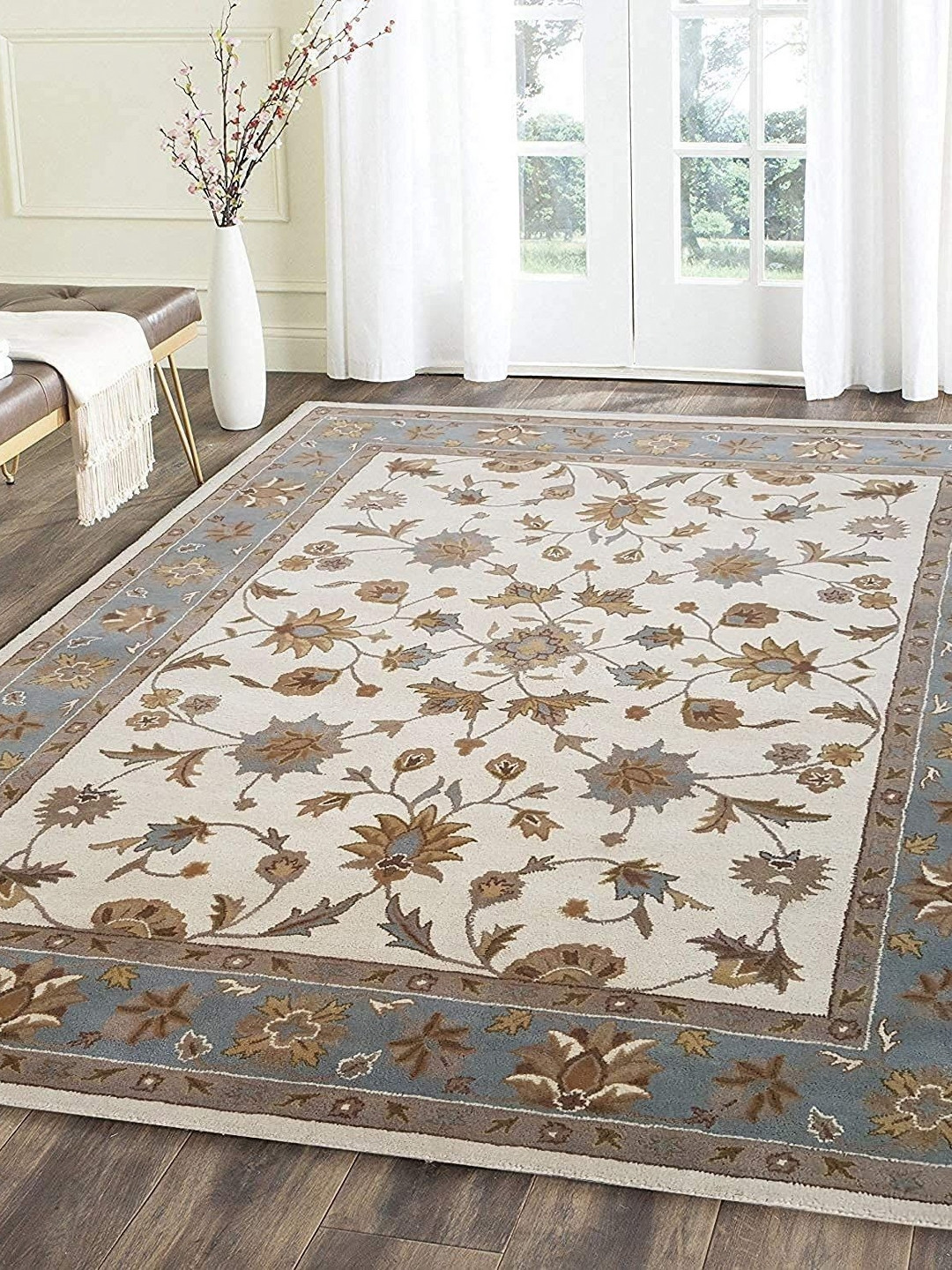 

Safiya Carpet Beige & Grey Ethnic Motifs Hand-Tufted Woollen Traditional Carpets