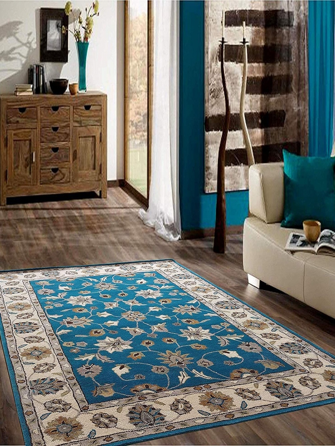 

Safiya Carpet Blue & White Floral Hand-Tufted Woollen Traditional Carpet