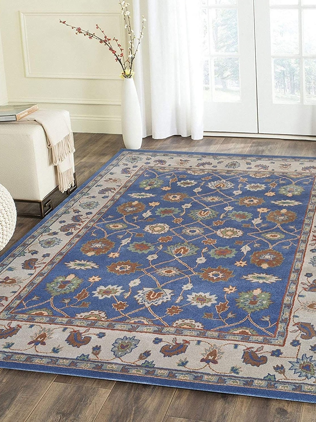 

Safiya Carpet Blue & Beige Ethnic Motifs Woollen Carpet