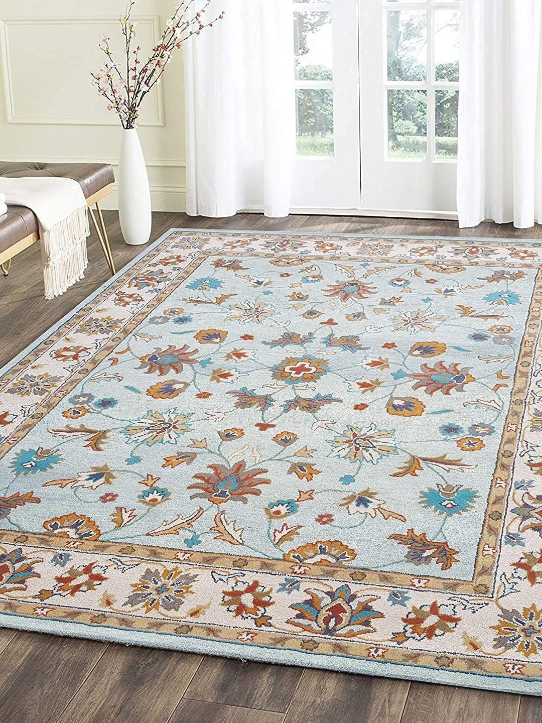 

Safiya Carpet Blue & Beige Ethnic Motifs Hand Tufted Woollen Carpets