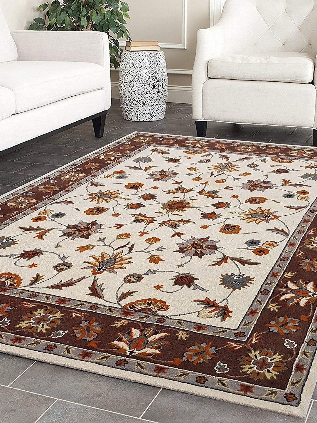 

Safiya Carpet Beige & Maroon Ethnic Motifs Hand Tufted Woollen Carpets