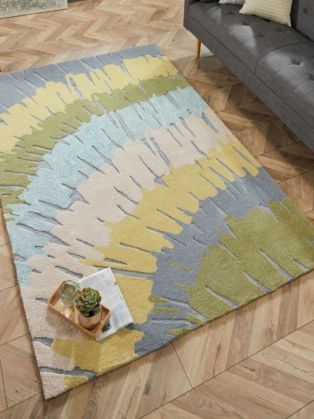

Safiya Carpet Blue & Green Abstract Printed Hand-Tufted Rectangle Woollen Carpet