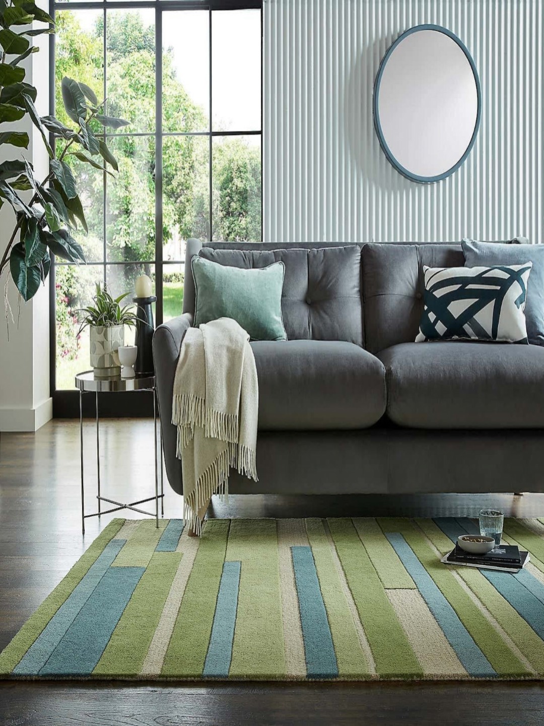 

Safiya Carpet Green & Grey Geometric Woollen Carpets