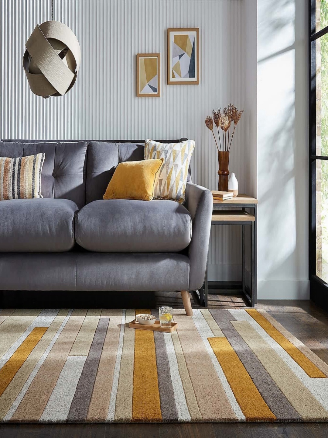 

Safiya Carpet Yellow & Beige Striped Woollen Carpets