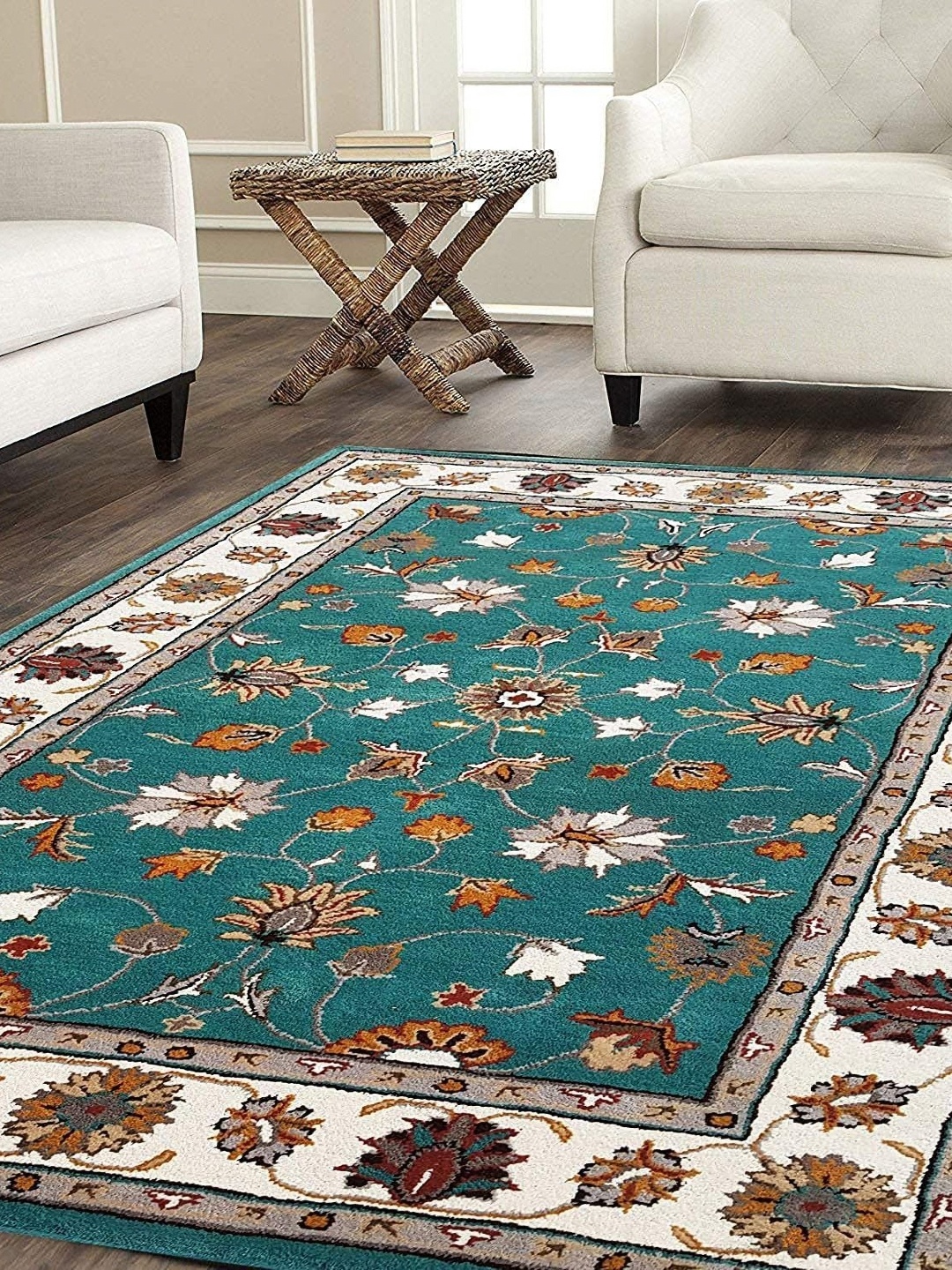 

Safiya Carpet Teal Green & Beige Floral Woollen Carpets