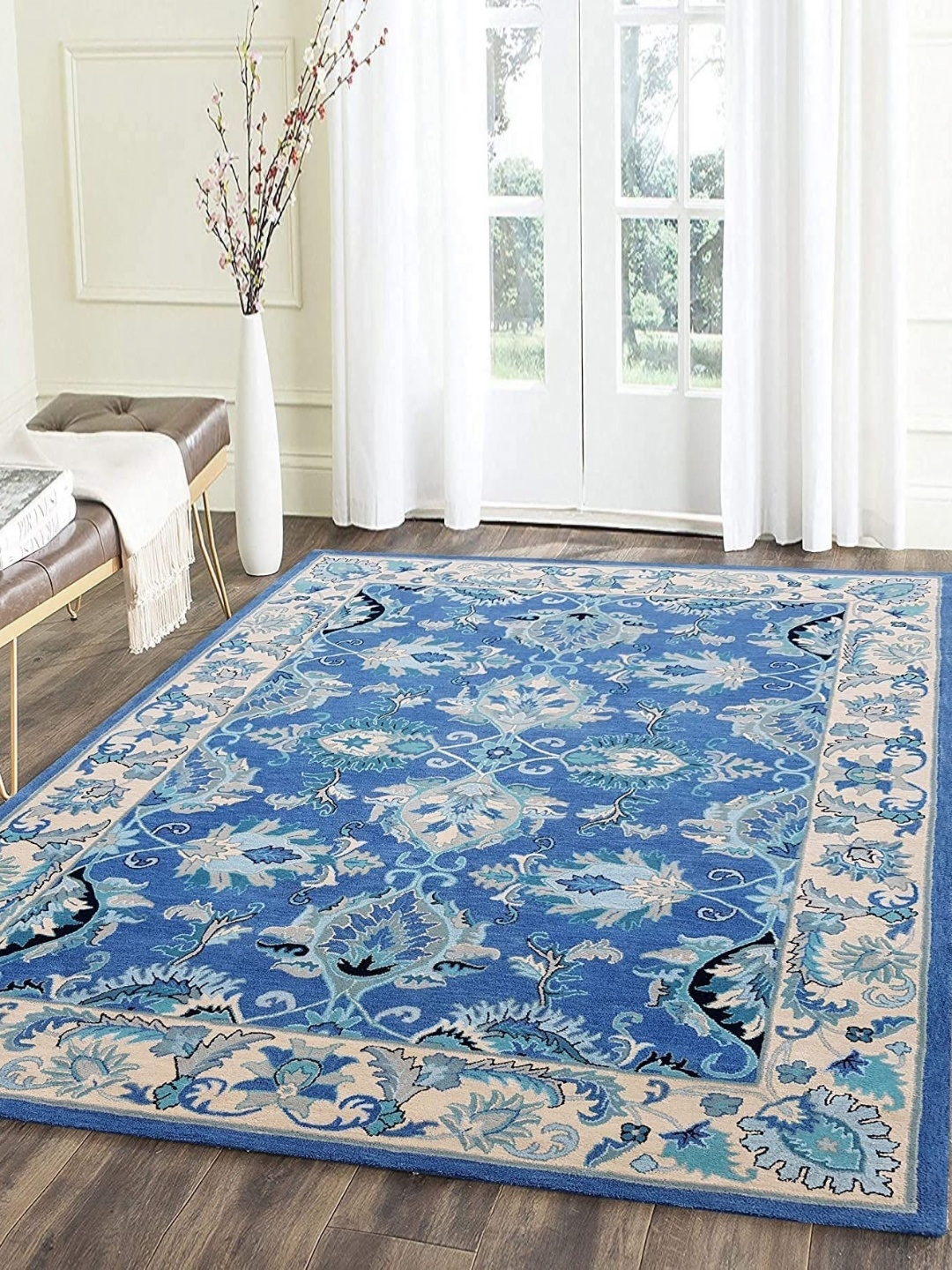 

Safiya Carpet Blue & White Ethnic Motifs Woollen Traditional Carpet