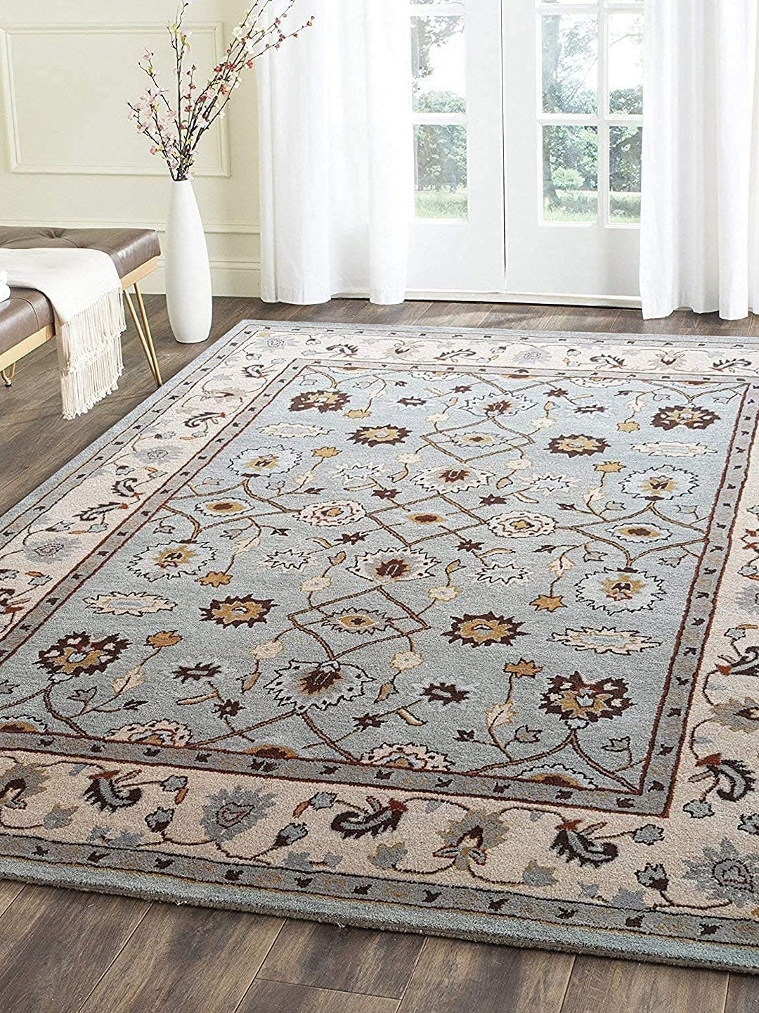

Safiya Carpet Grey & Cream Floral Woollen Traditional Carpet