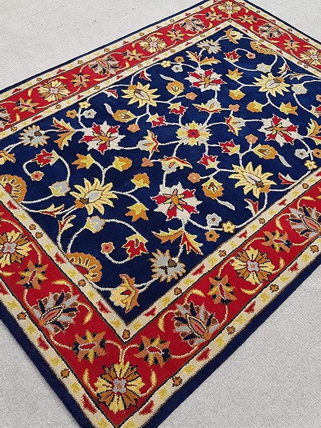 

Safiya Carpet Navy Blue & Red Ethnic Motifs Woollen Traditional Carpet