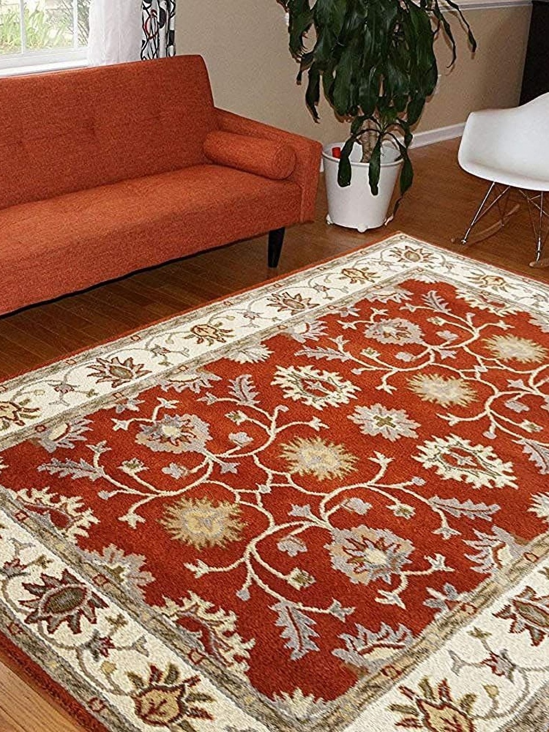 

Safiya Carpet Red & White Ethnic Motifs Hand-Tufted Woollen Traditional Carpet
