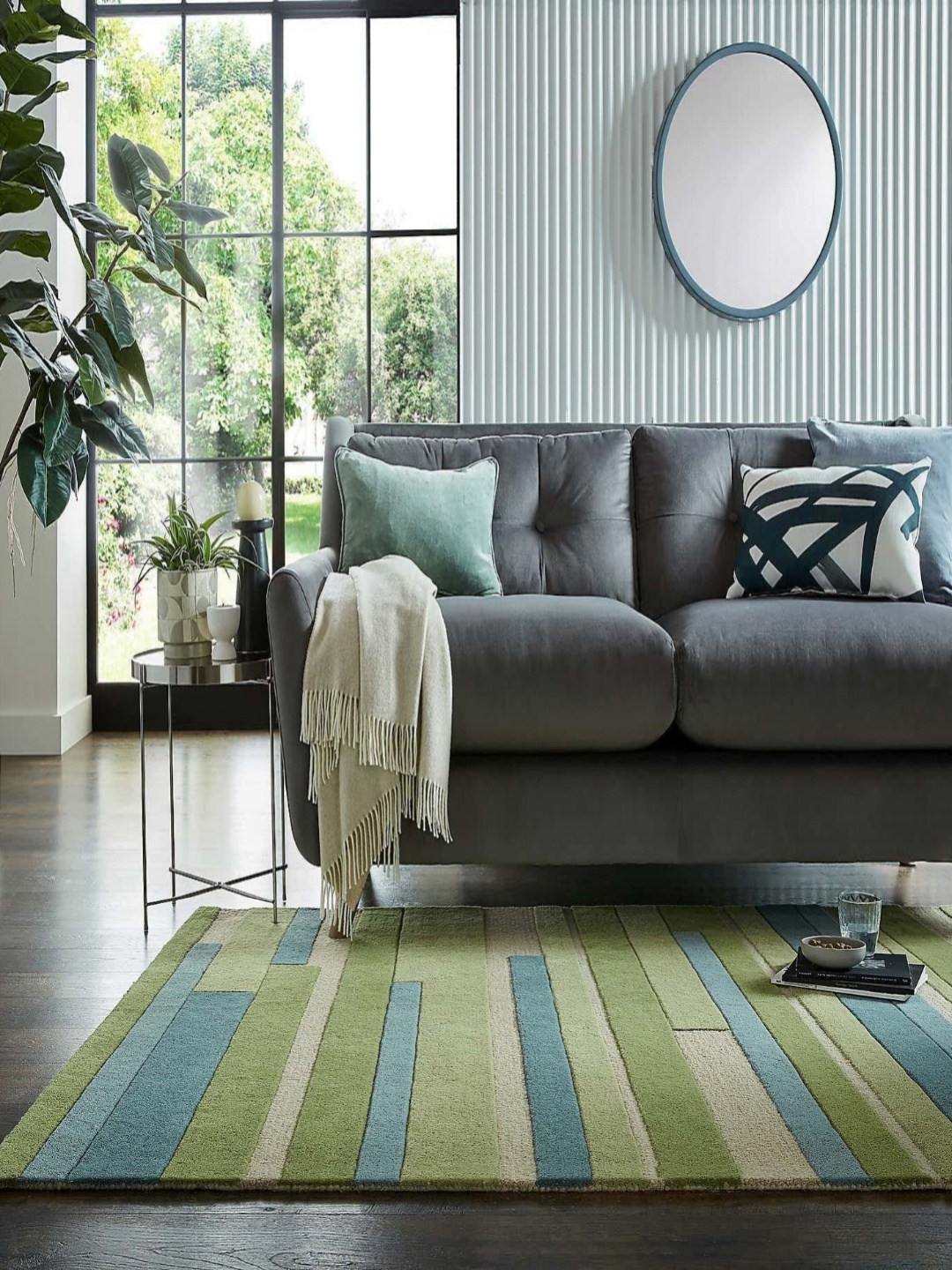 

Safiya Carpet Green & Brown Striped Hand-Tufted Woollen Carpet