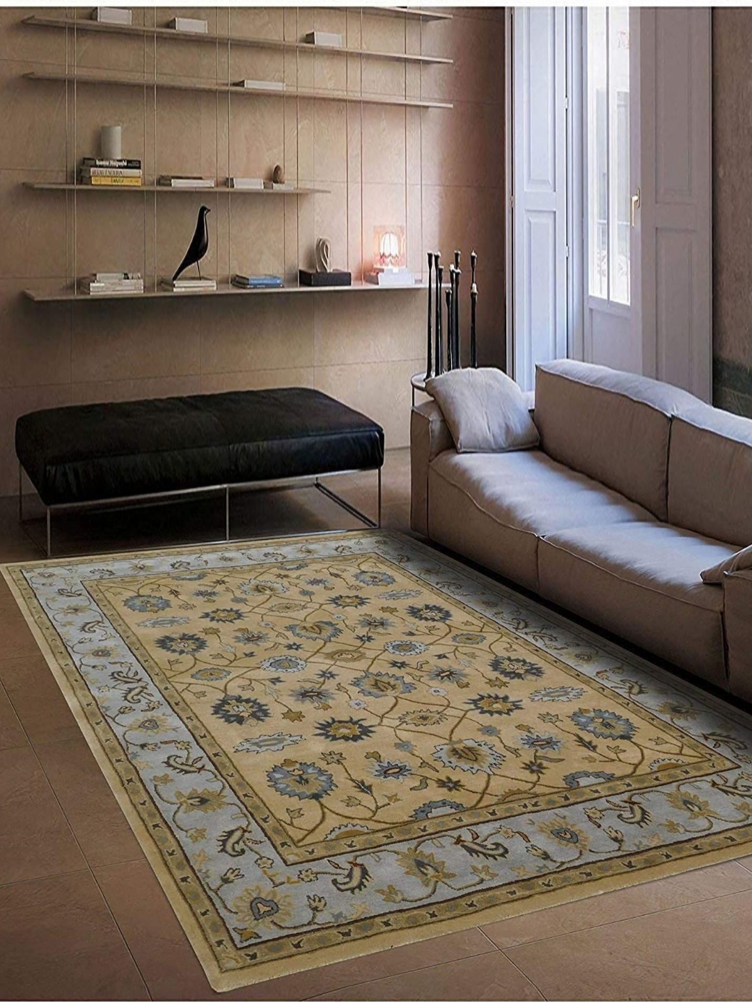 

Safiya Carpet Gold-Toned & Grey Ethnic Motifs Hand-Tufted Woollen Traditional Carpet