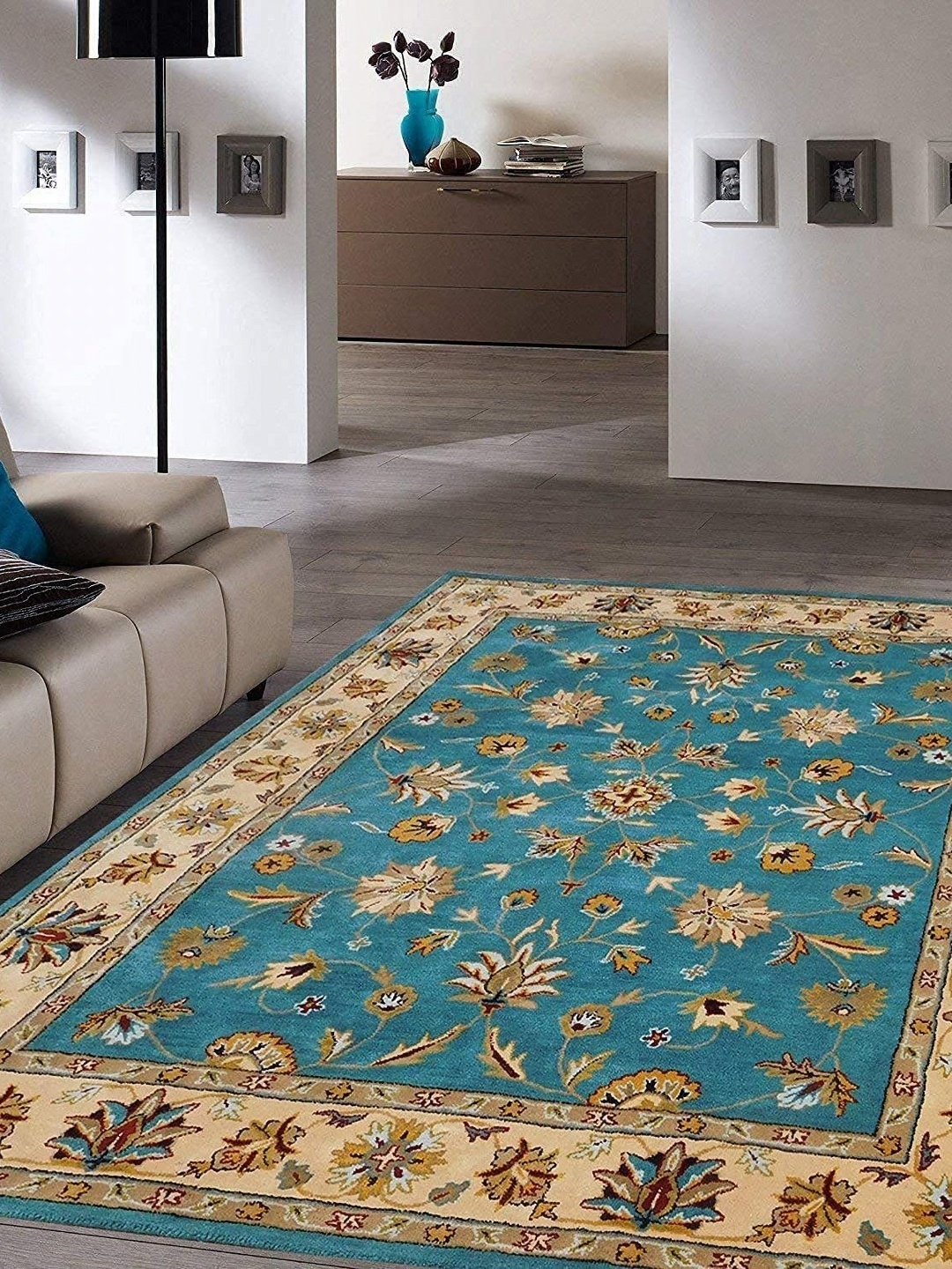 

Safiya Carpet Blue & Beige Ethnic Motifs Printed Hand-Tufted Rectangle Woollen Carpet