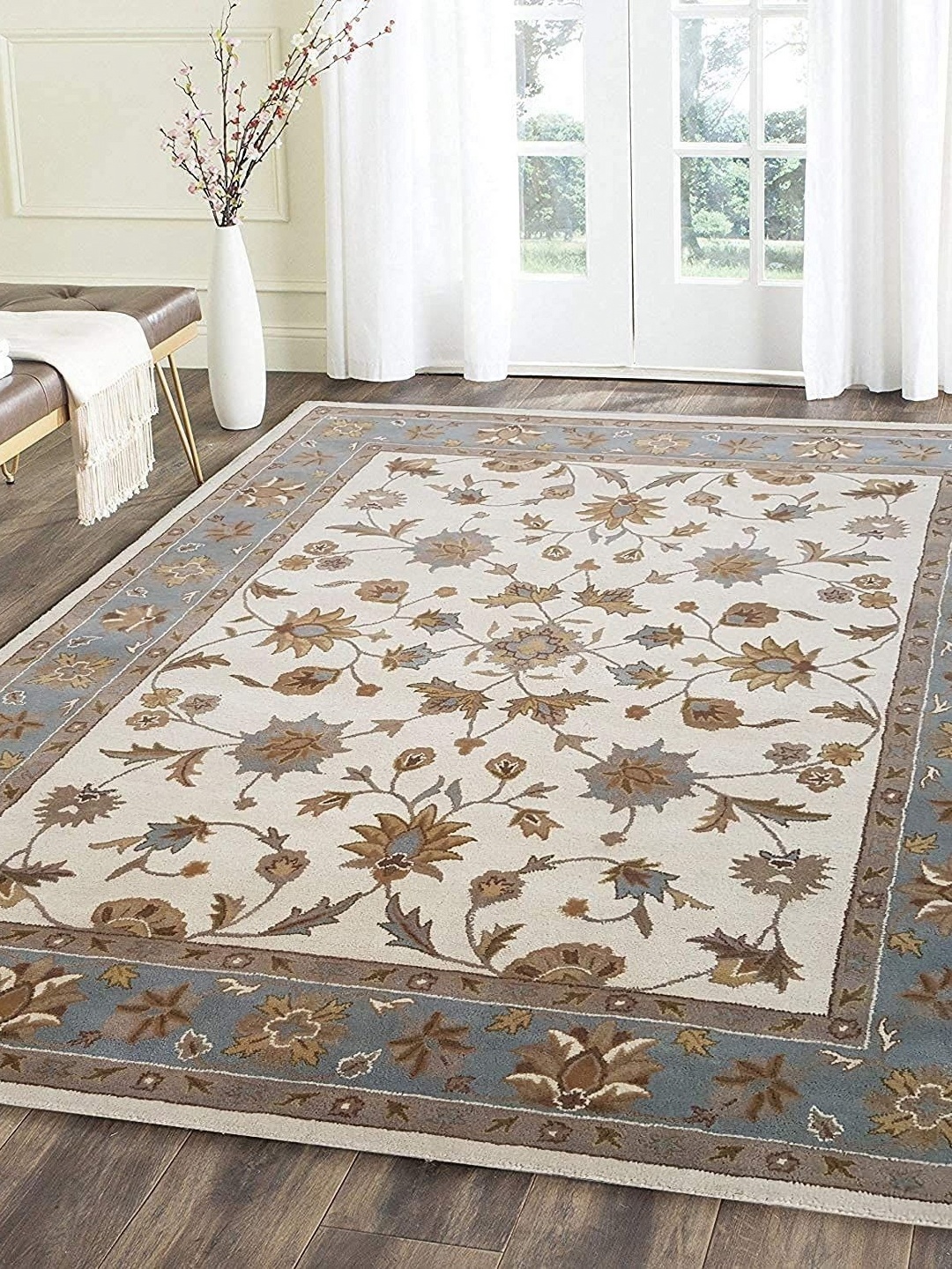 

Safiya Carpet White & Grey Floral Woollen Carpets