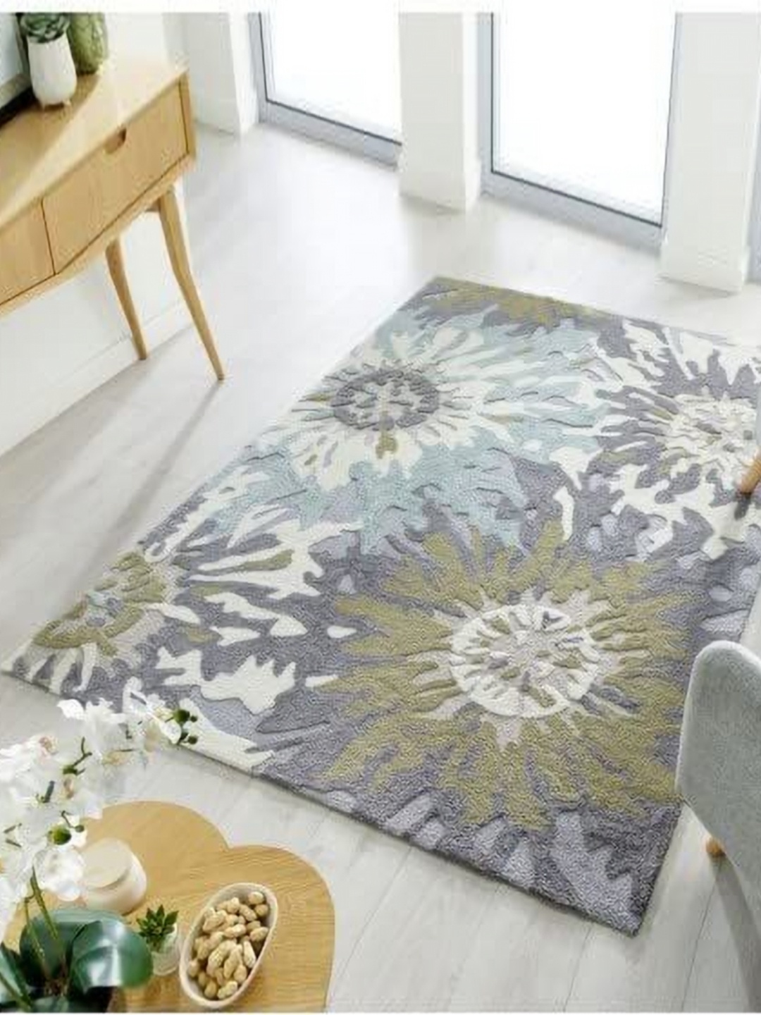 

Safiya Carpet Grey & Blue Floral Woollen Carpets