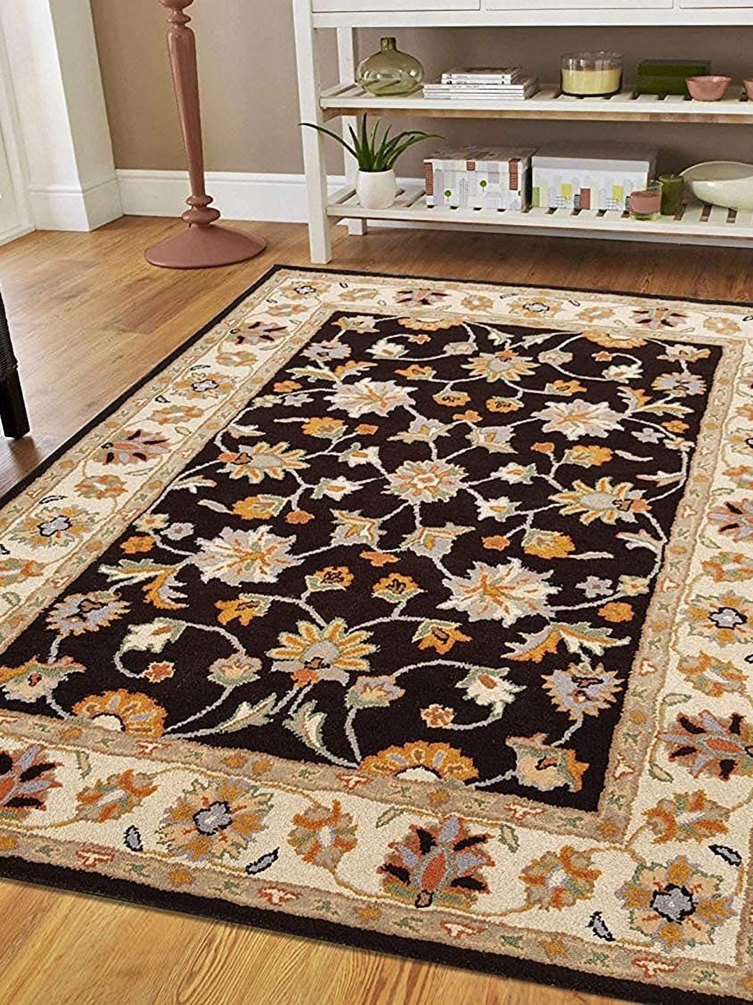 

Safiya Carpet Black & Beige Floral Woollen Carpets