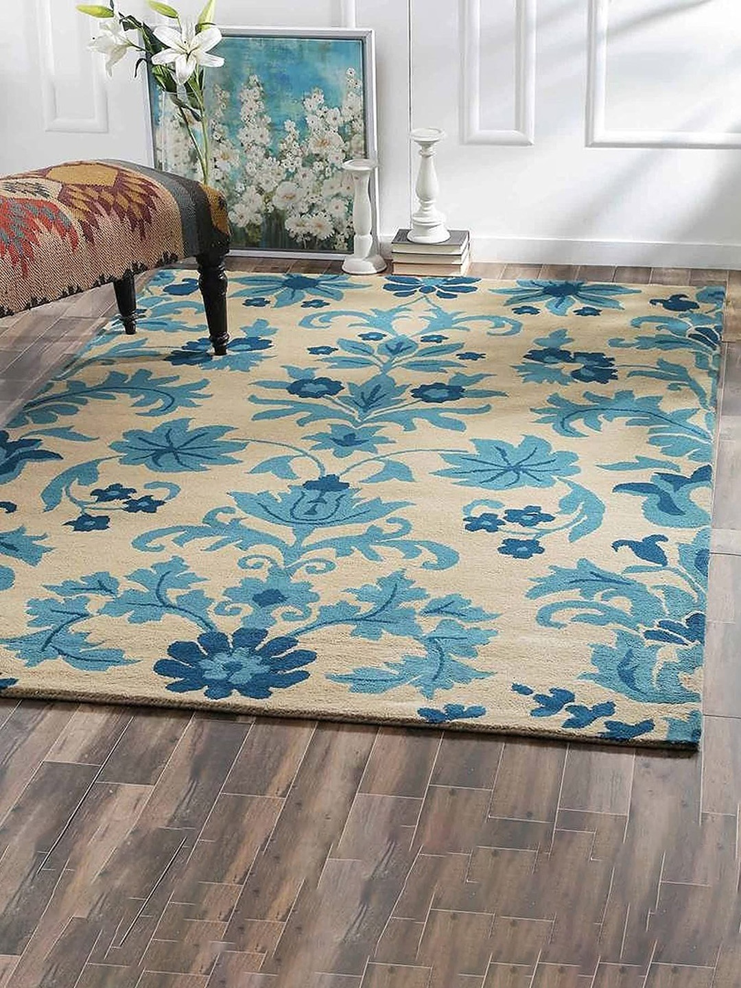 

Safiya Carpet Blue & Beige Floral Woollen Carpet