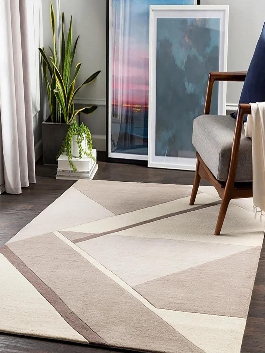 

Safiya Carpet Cream-Coloured Geometric Hand-Tufted Woollen Carpets